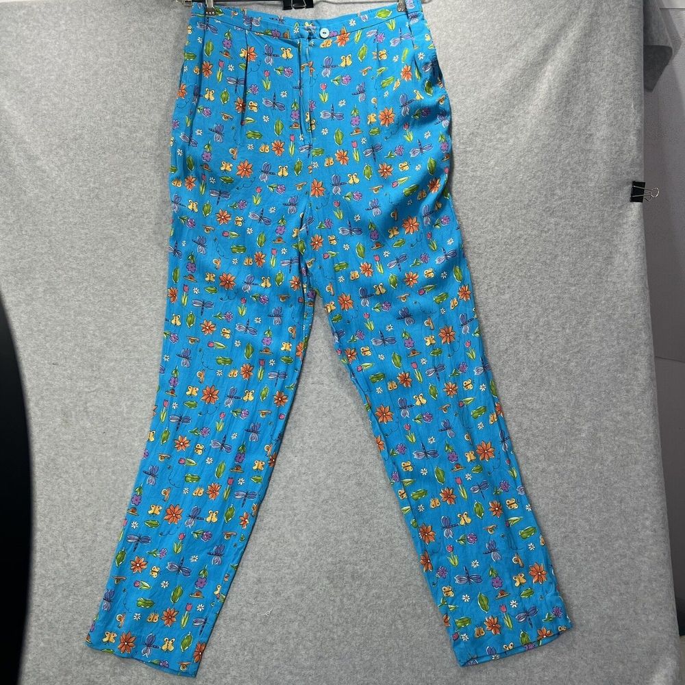 David Brooks high waisted pants with Dragonflies Butterflies a  Flowers Large L